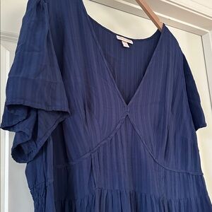 Knox Rose | Navy Blue V-Neck Ruffle Mini Dress - 2X